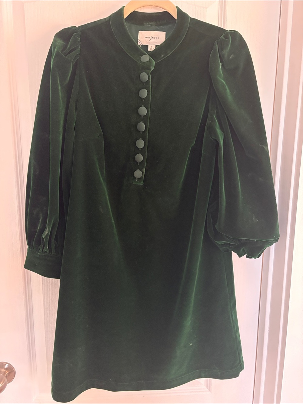 Tuckernuck Emerald Green Velvet Puff-Sleeve Mini Dress